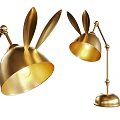 Gold Rabbit Ear Design Table Lamp with Metallic Lampshade and Illuminated Light