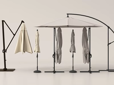 Outdoor Sunshade Canopies With Beige Grey Colors Folding Design And Curved Stands 3d model