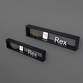 Gray Wall Decor With Black Shelves Featuring White Rex Text and Round Small Items 3d model