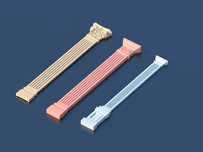 Classical Column Sculpture Carvings in Beige Pink and Light Blue Colors 3d model