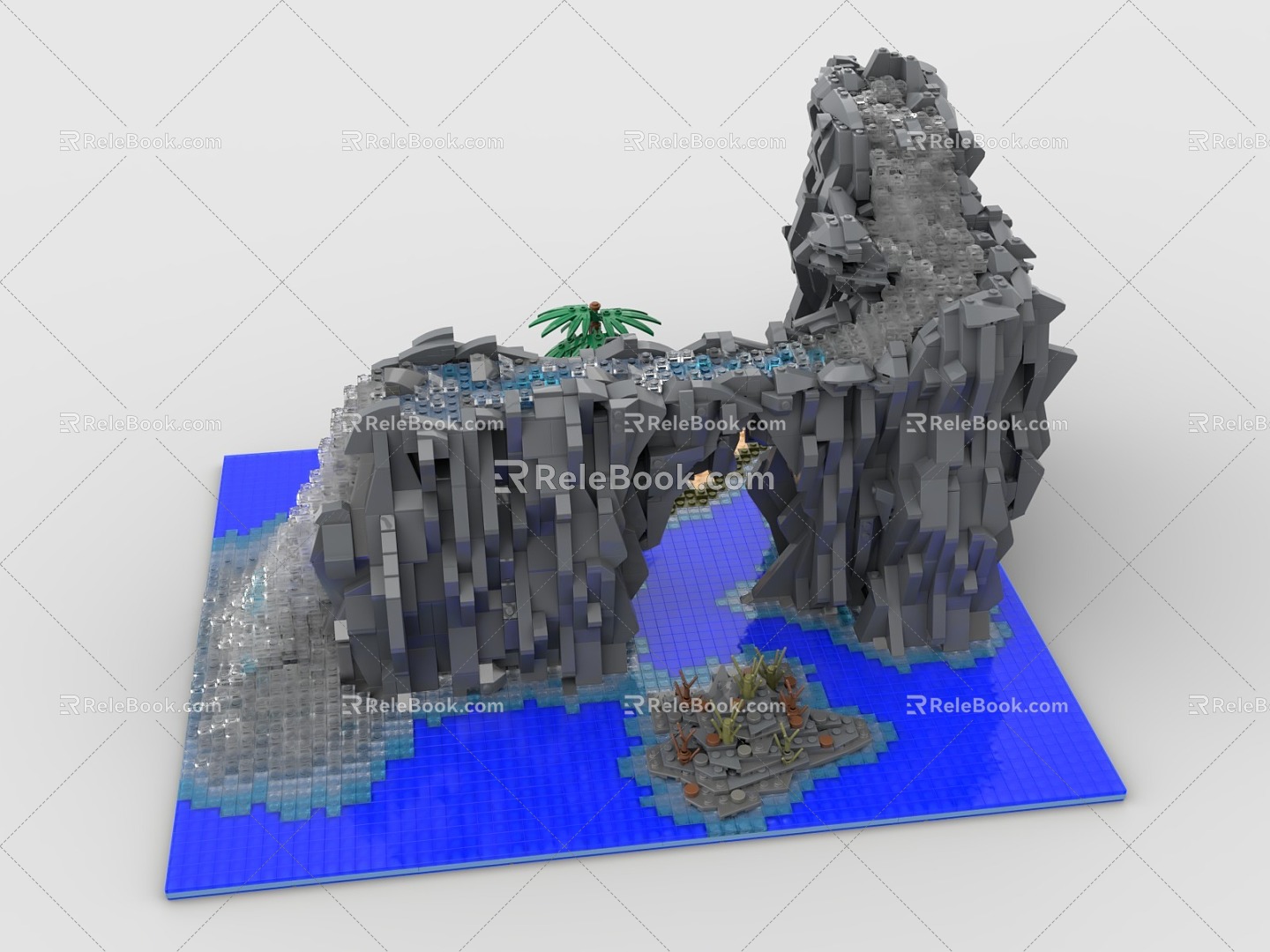 LEGO toy blocks bay waterfall scene 3d model