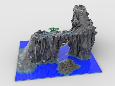 LEGO toy blocks bay waterfall scene 3d model