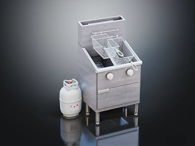 Commercial Kitchen Equipment Stainless Steel Deep Fryer And Gas Cylinder For Commercial Use 3d model