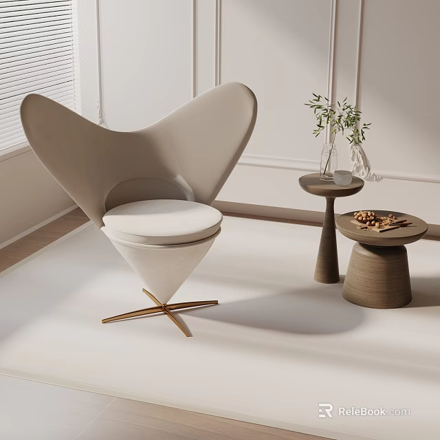 Modern Accent Chair With Wingback Design Golden Metal Base And Round Side Tables In Minimalist Interior 3d model 