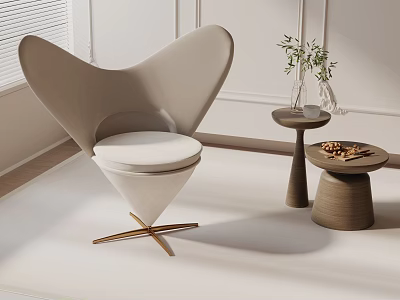 Modern Accent Chair With Wingback Design Golden Metal Base And Round Side Tables In Minimalist Interior 3d model