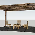 Relaxing Bamboo Pergola Outdoor Area With Wooden Chairs And Coffee Table