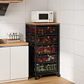 Kitchen Storage Cabinet With Metal Mesh Drawers For Fruits Vegetables And Microwave