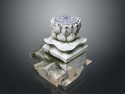 Stone Pillar With Lotus Shaped Top Carving And Intricate Base Design 3d model