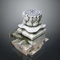 Stone Pillar With Lotus Shaped Top Carving And Intricate Base Design