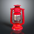 Vintage Red Kerosene Lamp With Metal Frame And Silver Center Design