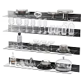Kitchen Glassware Display With Wine Glasses Tumblers Bottles Plates And Cloche Covered Dishes