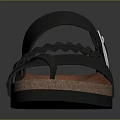 Black Strapped Braided Design Sandals With Metal Buckle And Brown Cork Sole