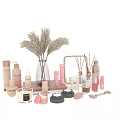Chic Display of Daily Skincare and Cleansing Products with Bottles Containers and Decorative Items