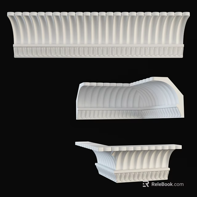 White Gypsum Cornice Interior Design With Decorative Patterns And Angles 3d model 