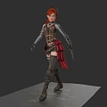 Red Haired Woman In Medieval Warrior Armor With Cape And Dagger