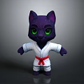 Cute Purple Cat 3D Game Character With Green Eyes White Karate Uniform And Red Belt