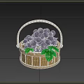 Bamboo Basket With Fresh Purple Grapes And Green Leaves For Daily Use