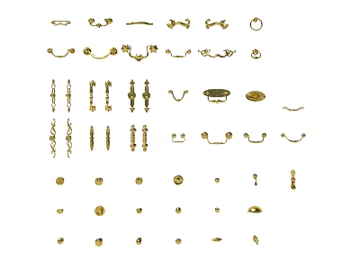 Various Metal Cabinet Handles with Golden Finish and Different Designs for Furniture 3d model