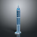 Futuristic Architecture Tall Skyscraper Design With Glass Facade Blue Accents And Spire Top