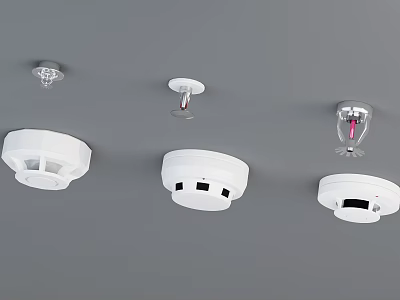 Various Modern Fire Safety Detectors Installed On Ceiling For Home Protection 3d model