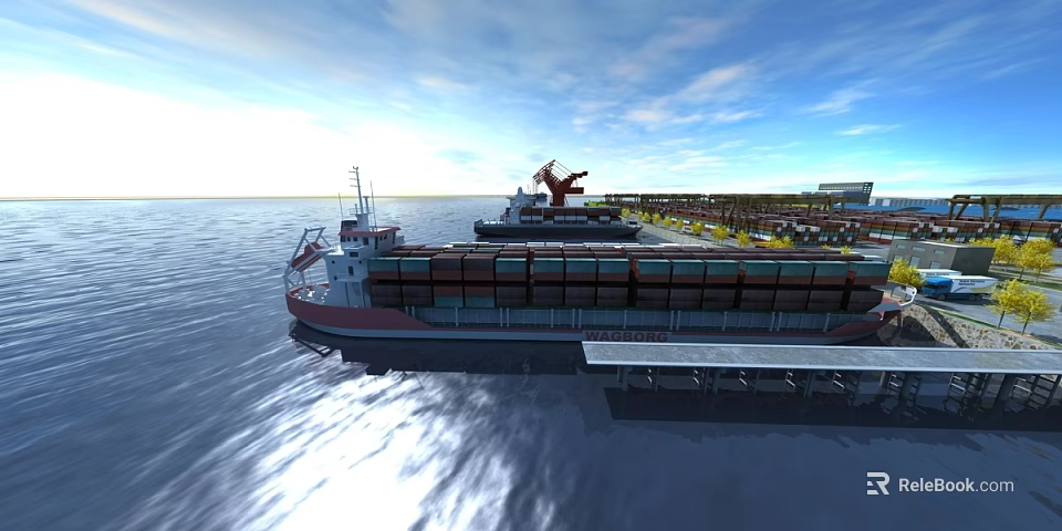 Durable Swing Door For Freight Ship Containers At Port Terminal With Crane 3d model 