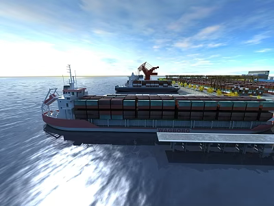 Durable Swing Door For Freight Ship Containers At Port Terminal With Crane 3d model