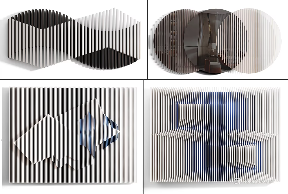 Creative Modern Wall Decor With Wavy Stripes And 3D Geometric Patterns 3d model 