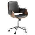 Modern Brown And Black Office Chairs With Leather Seats Wooden Armrests And Metal Wheel Bases