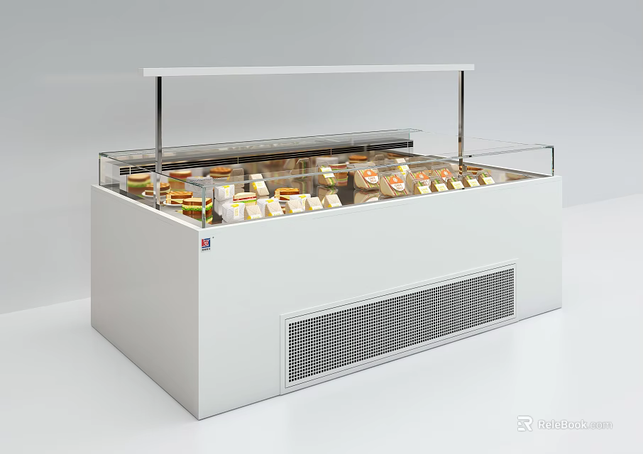 White Display Case With Transparent Glass Lid Showcasing Various Desserts And Pastries 3d model 