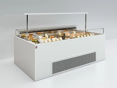 White Display Case With Transparent Glass Lid Showcasing Various Desserts And Pastries 3d model