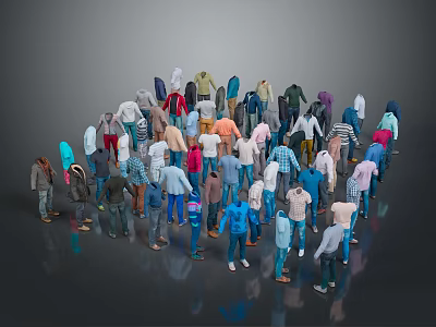 Various Colored Clothing Styles On 3D Characters Arranged In A Circle 3d model