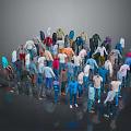 Various Colored Clothing Styles On 3D Characters Arranged In A Circle