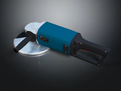 Professional Blue And White Angle Grinder With Black Handle And Metal Disc 3d model