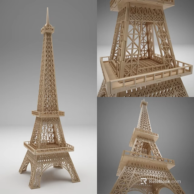 Building Blocks Eiffel Tower Model With Detailed Wooden Structure Design 3d model