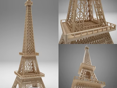 Building Blocks Eiffel Tower Model With Detailed Wooden Structure Design 3d model