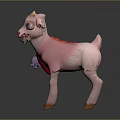 Cute Pink Goat With Red Scarf And Bell Around Neck Standing On Dark Surface