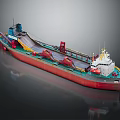 Model Water Transport Ship With Red Hull Blue Superstructure White Cabin And Red Deck Equipment