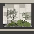 Indoor Landscape Featuring Lush Greenery Light Stone Wall White Pebbles And Soft Lighting 3d model