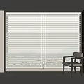 White Window Blinds in Modern Minimalist Room with Large Window and Wooden Chair