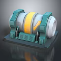 Industrial Cylindrical Equipment with Green Supports Yellow Stripe and Base Stand
