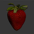 Juicy Fresh Ripe Strawberry With Green Leaves On Gray Background