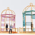 Colorful Birdcage Shaped Photo Spot With Pink Blue Metal Frame And Lattice Design