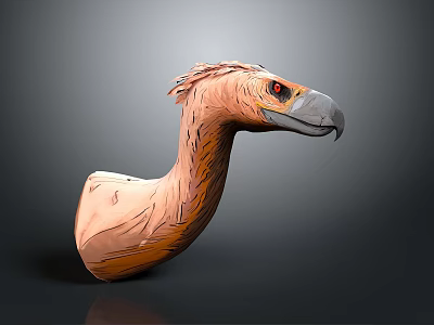 Flying Animal Head 3D Model With Detailed Realistic Brown Feathers Red Eyes And Gray Beak 3d model