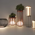 Modern Minimalist Illuminated Outdoor Lights With Various Shapes Wooden Metal Materials And Plant Decorations