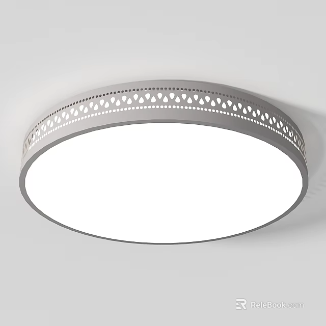 Modern Round Ceiling Light With Hollow Out Pattern Silver Frame And White Light Surface 3d model