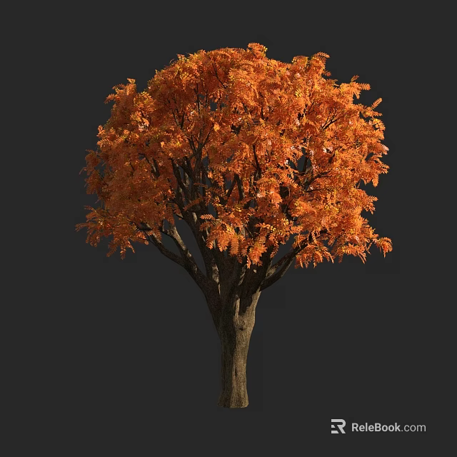 Autumn Arbor Featuring Orange Red Foliage Lush Crown And Dark Trunk 3d model 