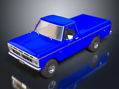 Vibrant Blue Classic Pickup Truck with Shiny Exterior and Reflective Surface 3d model