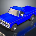 Vibrant Blue Classic Pickup Truck with Shiny Exterior and Reflective Surface