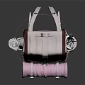 Purple Brown Camping Backpack with Pink Roll Mat and Silver Utensil Holder