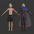 Men in Different Outfits Casual Shorts Sandals and Armor With Blue Cape and Sword